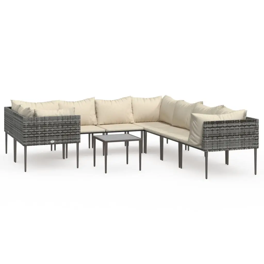 Garden Lounge Set 9 Piece Outdoor Furniture Grey Poly Rattan with Cushions