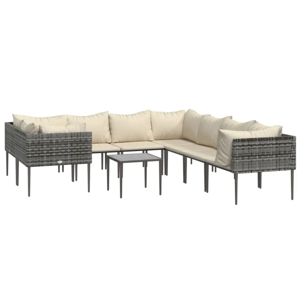 Garden Lounge Set 9 Piece Outdoor Furniture Grey Poly Rattan with Cushions