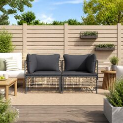 Outdoor Corner Sofa Set 2 pcs Garden Lounge Sectional Seating Cushioned