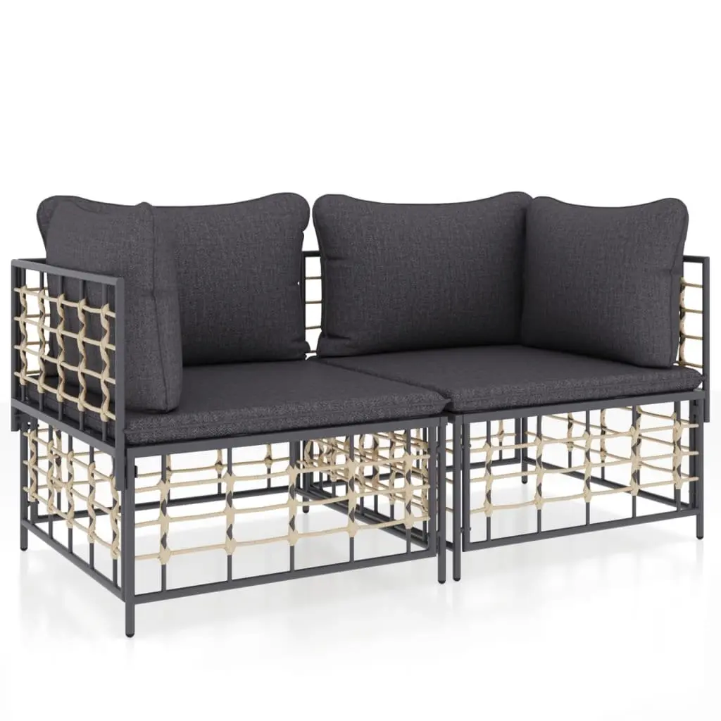 Corner Sofa Set Poly Rattan 2 Piece Modular Sectional Anthracite