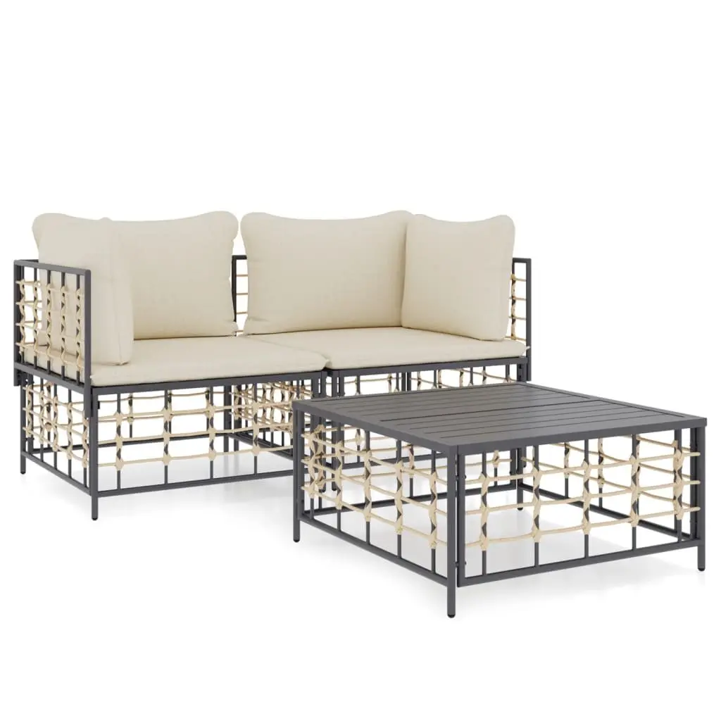 3 Piece Garden Lounge Set Poly Rattan Outdoor Furniture Anthracite Colour