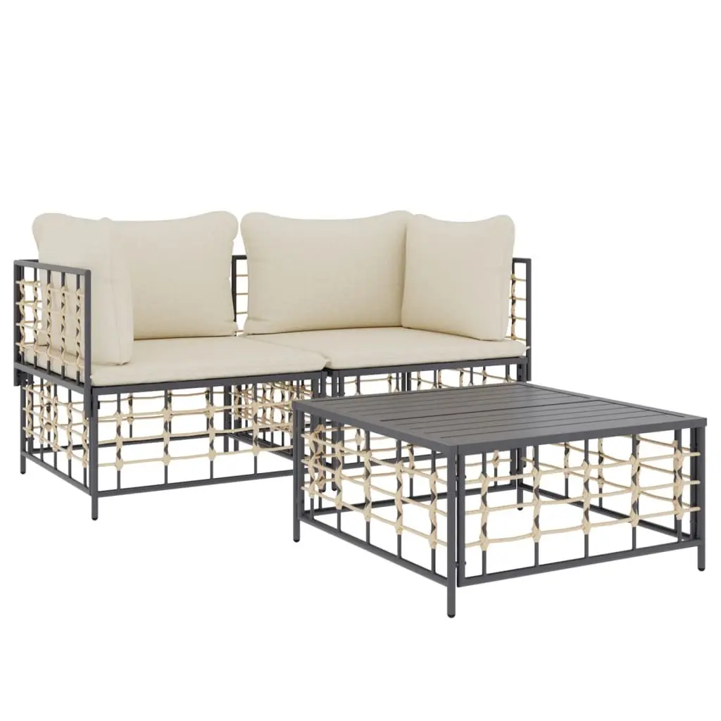 3 Piece Garden Lounge Set Poly Rattan Outdoor Furniture Anthracite Colour