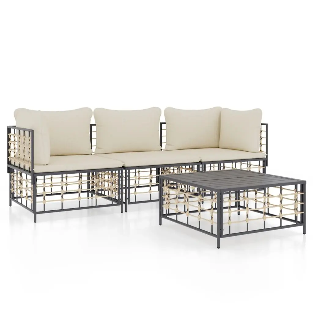 4 Piece Garden Lounge Set Poly Rattan Anthracite Outdoor Furniture with Cushions