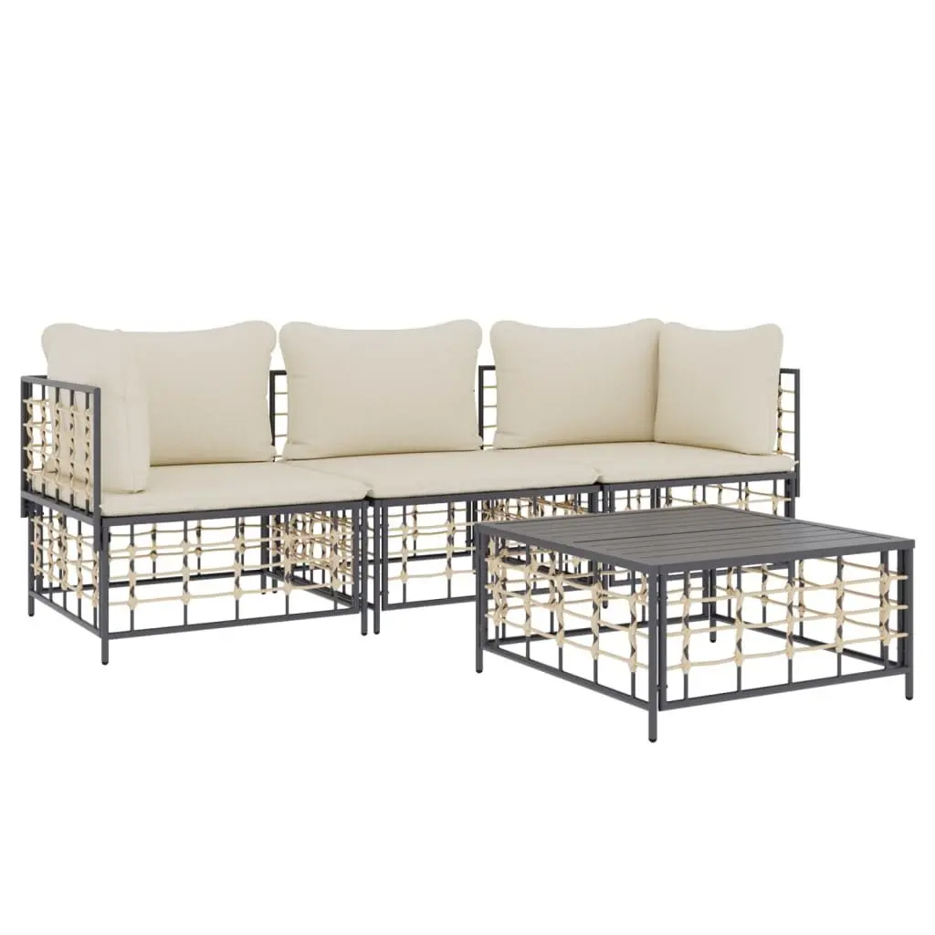 4 Piece Garden Lounge Set Poly Rattan Anthracite Outdoor Furniture with Cushions