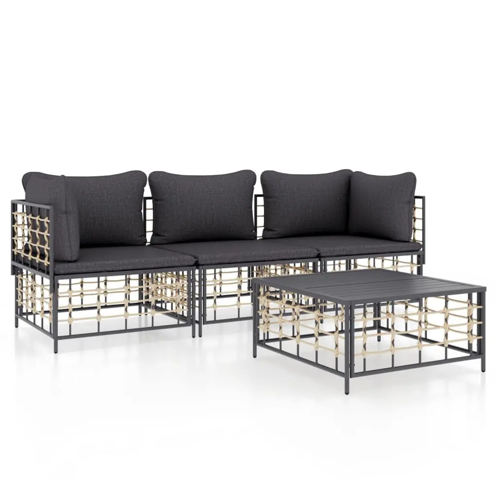 Garden Lounge Set 4 Piece Outdoor Seating Poly Rattan Furniture with Cushions