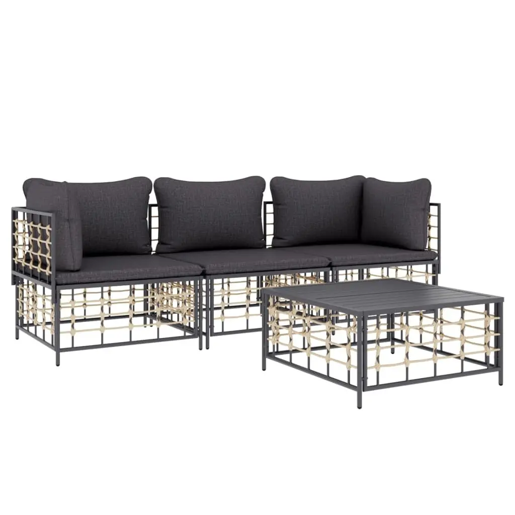 Garden Lounge Set 4 Piece Outdoor Seating Poly Rattan Furniture with Cushions