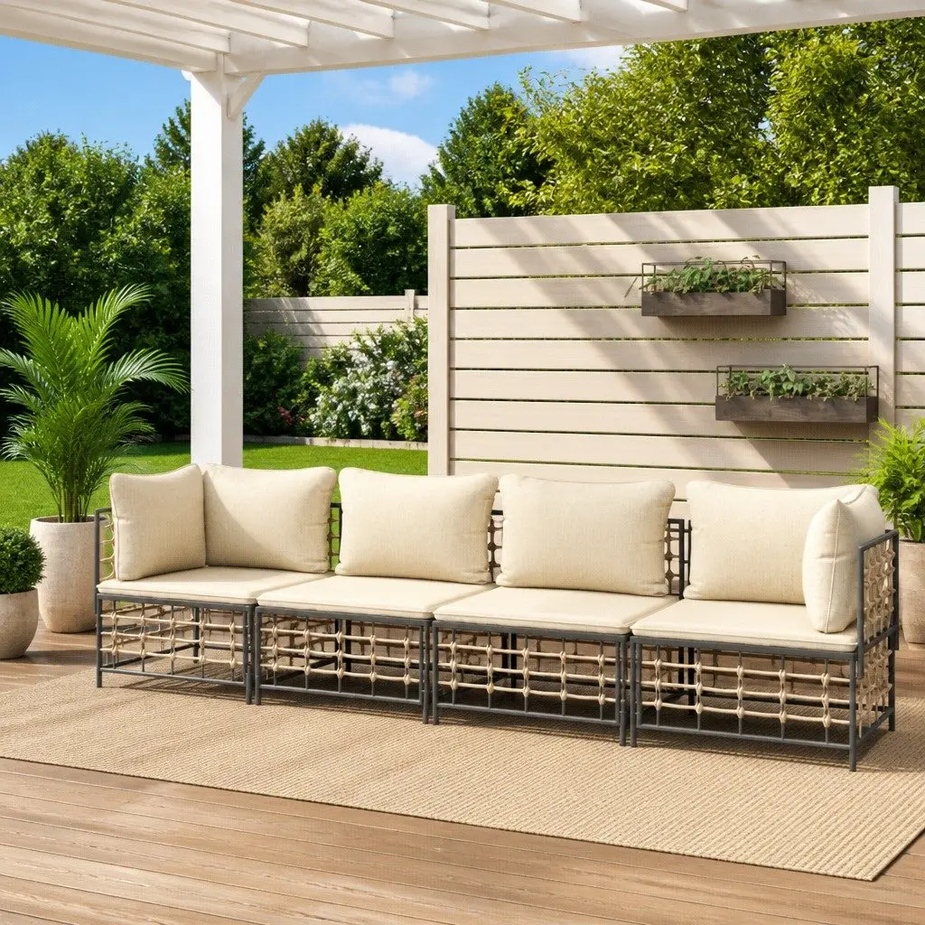 Garden Lounge Set Poly Rattan 4 Piece Outdoor Seating Anthracite