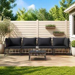 5 Piece Garden Lounge Set Outdoor Sofa Seating Anthracite Poly Rattan with