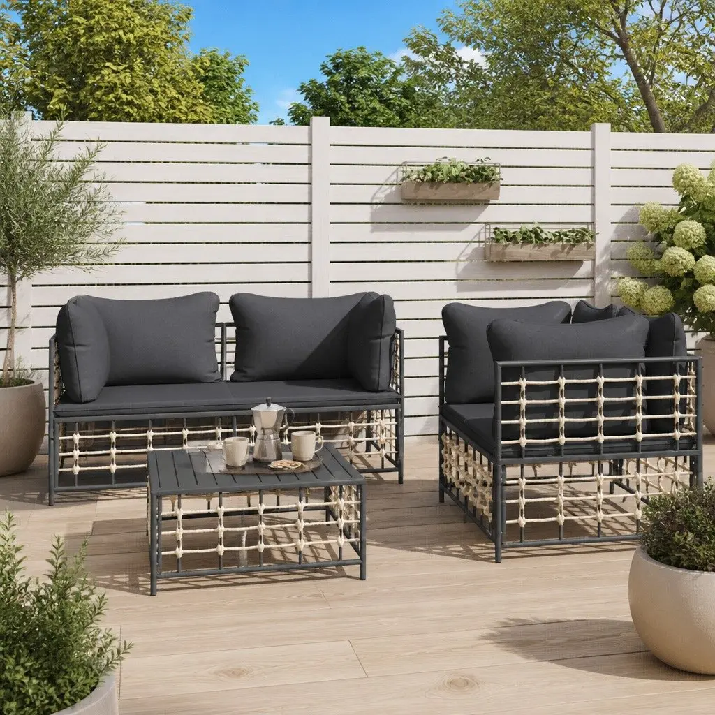 5 Piece Outdoor Garden Lounge Set Poly Rattan Anthracite