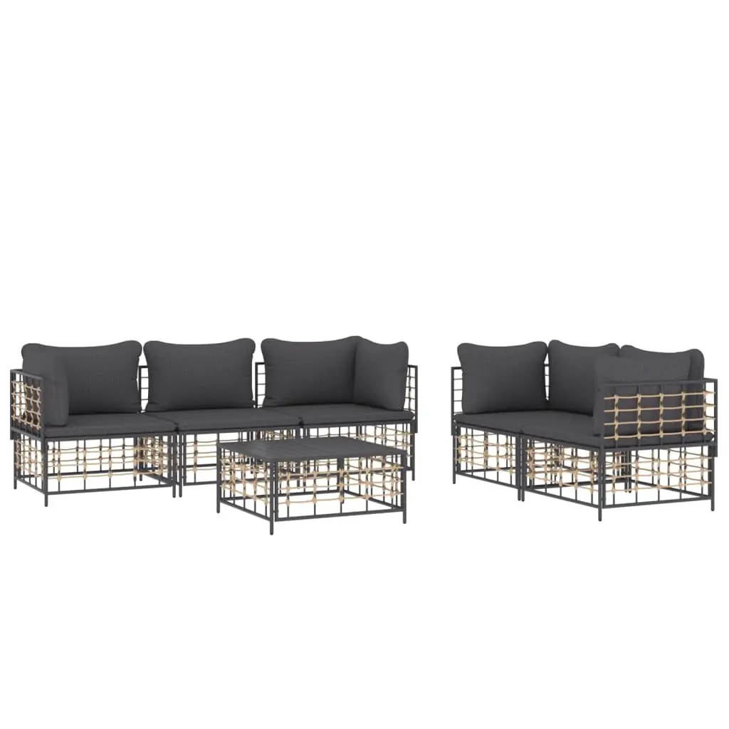 6 Piece Garden Lounge Set Poly Rattan Modular Anthracite Outdoor Seating with Cushions