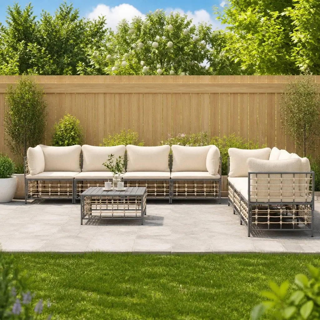 Outdoor Lounge Set 8 Piece Garden Seating with Cushions Anthracite Rattan