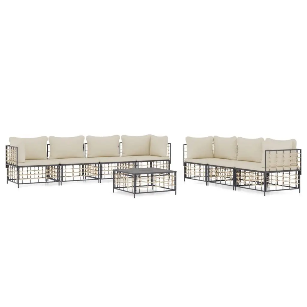 Outdoor Lounge Set 8 Piece Garden Seating with Cushions Anthracite Rattan