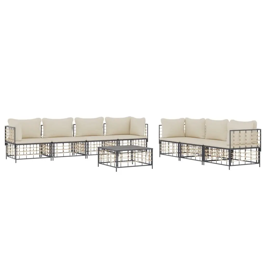 Outdoor Lounge Set 8 Piece Garden Seating with Cushions Anthracite Rattan