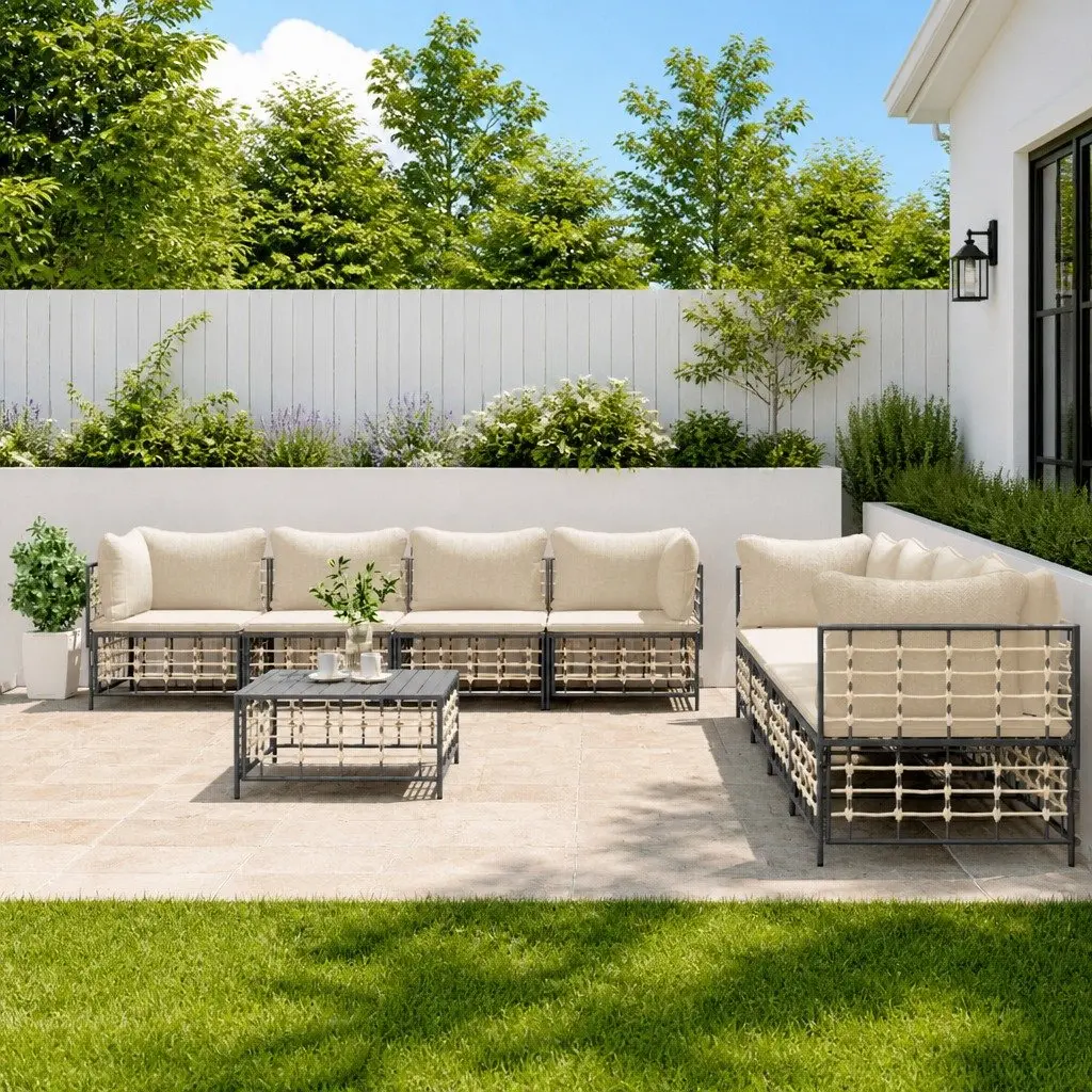 9 Piece Outdoor Lounge Set Poly Rattan Sofa Cushions Anthracite