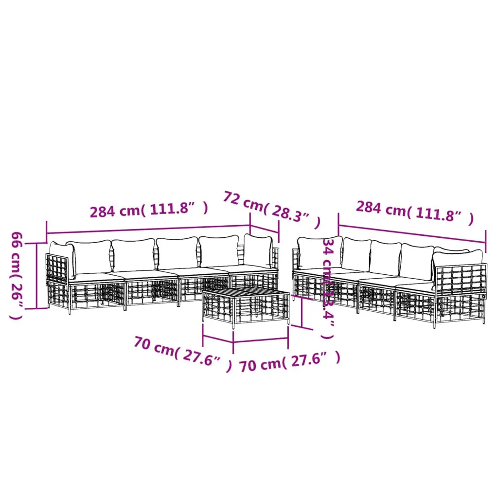 9 Piece Outdoor Lounge Set Poly Rattan Sofa Cushions Anthracite