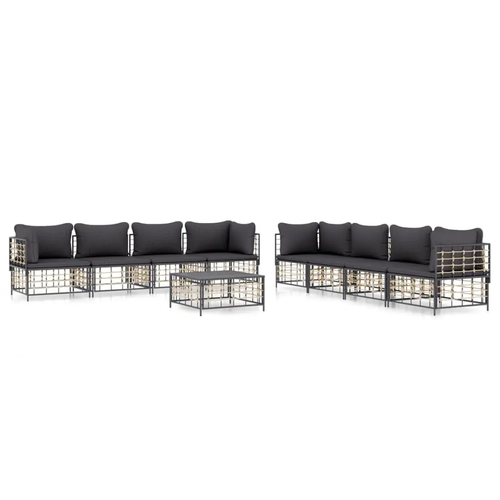 Outdoor Lounge Set 9 Piece Garden Furniture Poly Rattan Sofa with Cushions