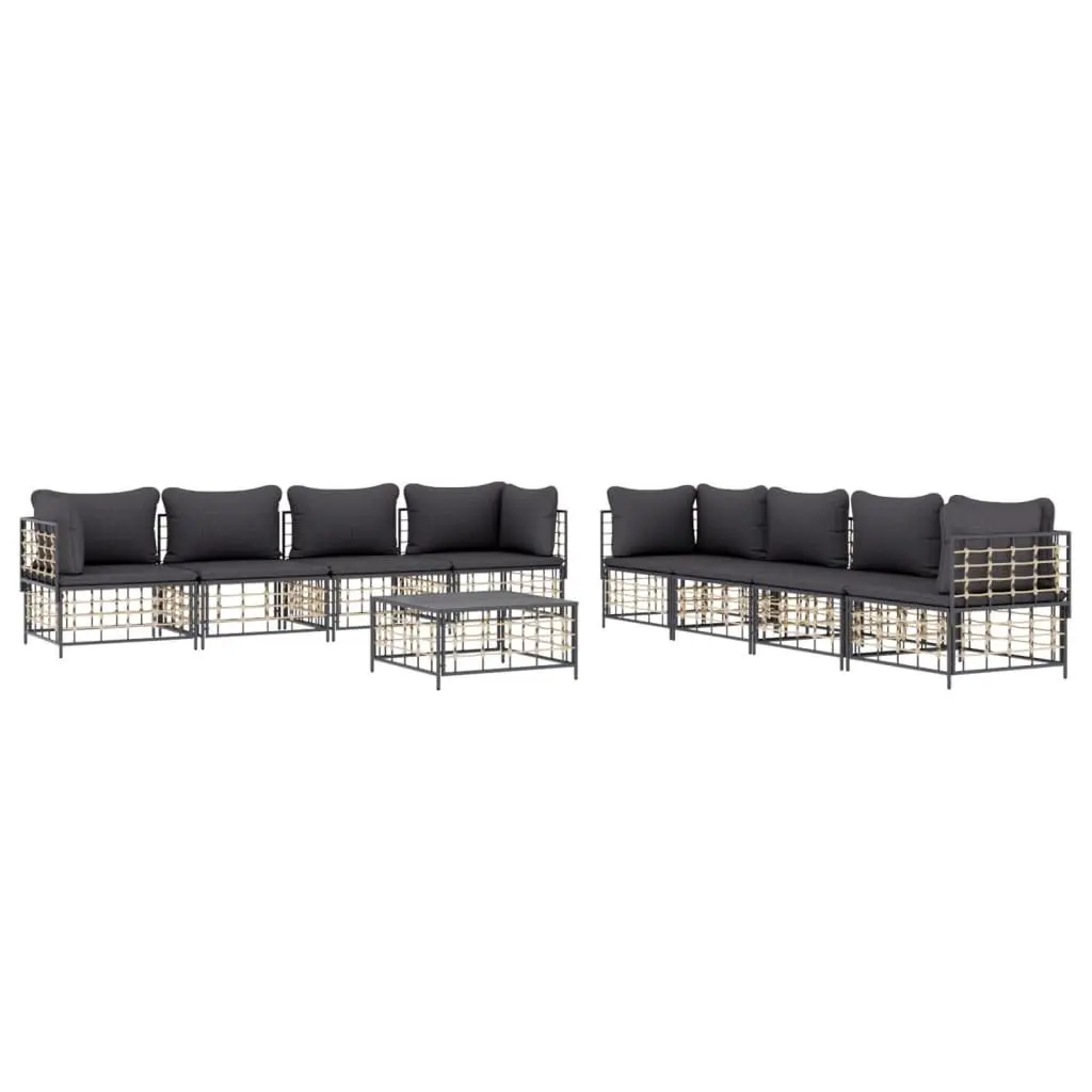 Outdoor Lounge Set 9 Piece Garden Furniture Poly Rattan Sofa with Cushions