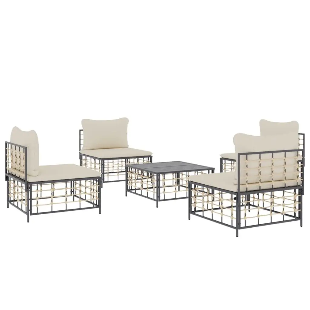 5 Piece Garden Lounge Set Poly Rattan Anthracite