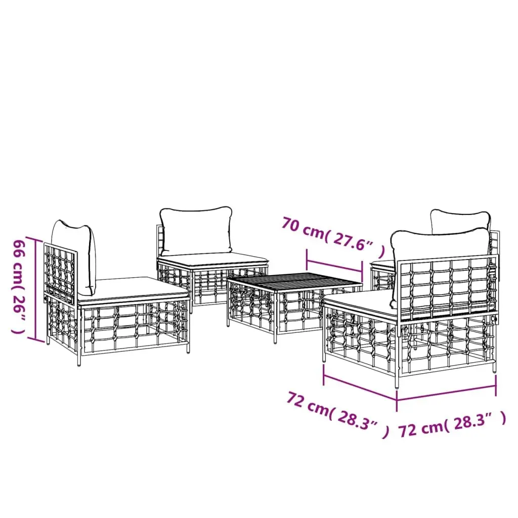 5 Piece Garden Lounge Set Poly Rattan Anthracite