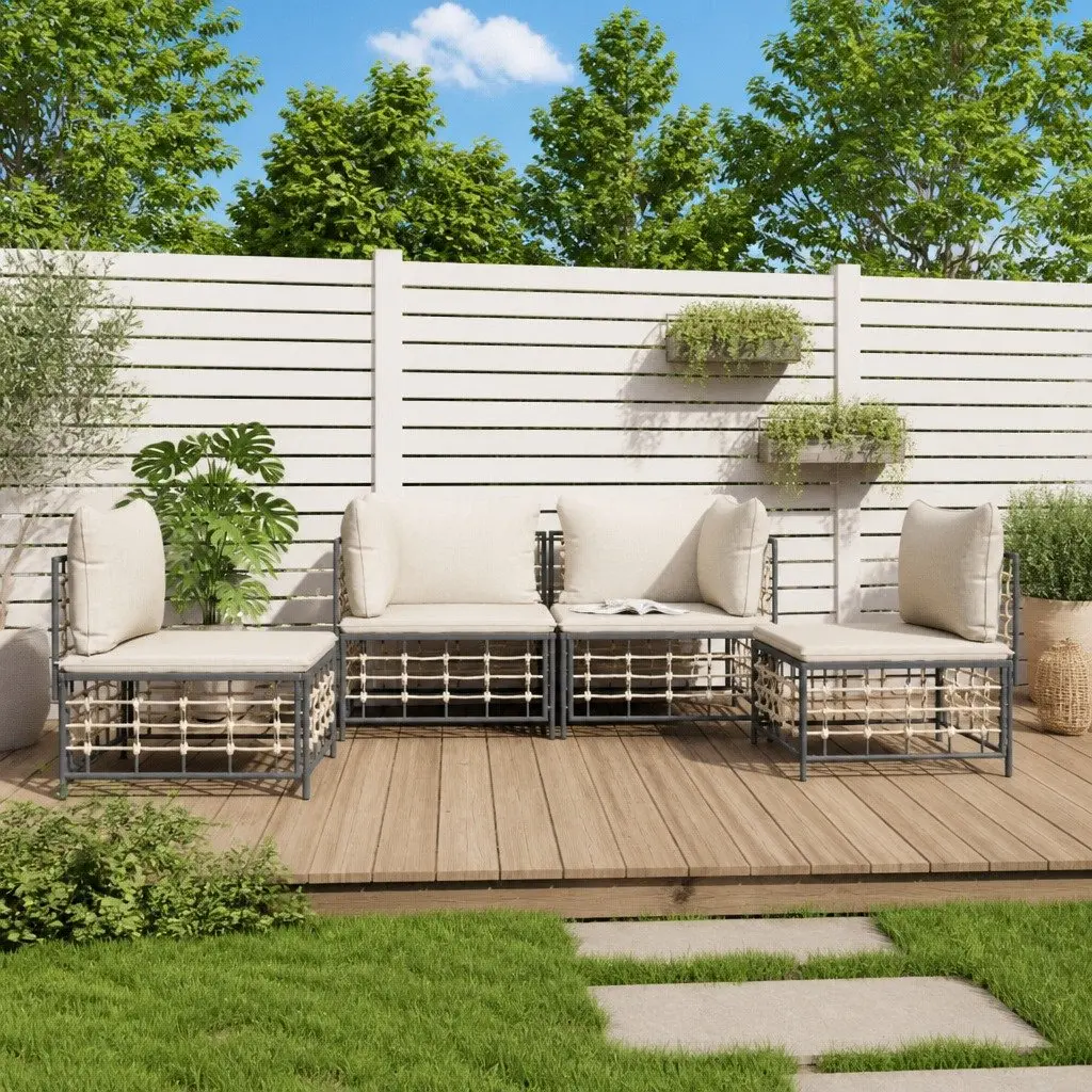 4 Piece Modular Outdoor Lounge Set with Cushions Poly Rattan Anthracite Steel Frame