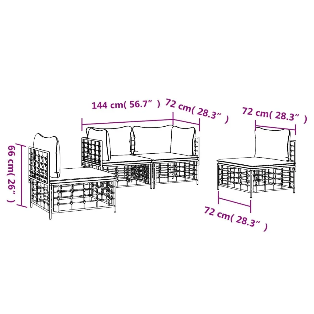 4 Piece Modular Outdoor Lounge Set with Cushions Poly Rattan Anthracite Steel Frame