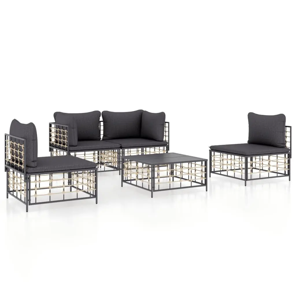 5 Piece Outdoor Lounge Set Modular Poly Rattan Furniture Anthracite with Cushions for Garden and Patio