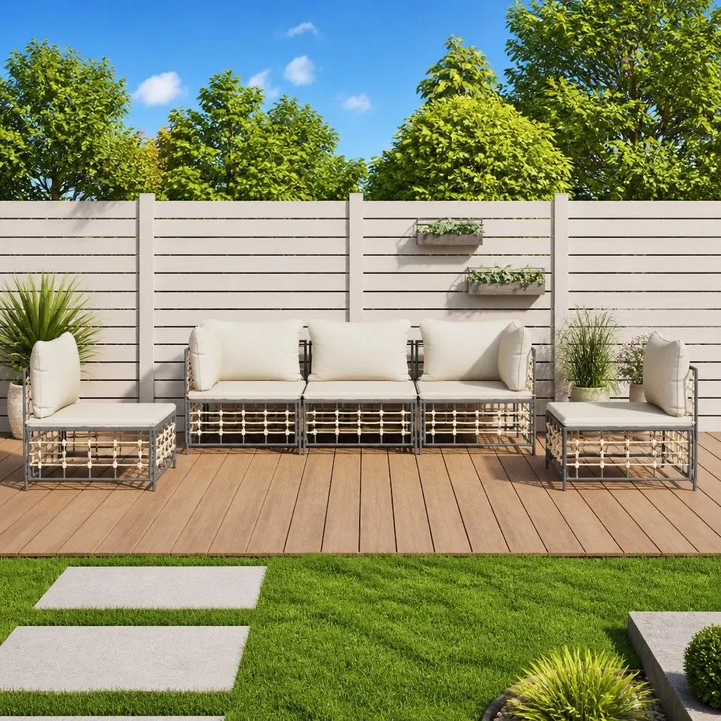 5 Piece Garden Lounge Set Poly Rattan Modular Anthracite with Cushions