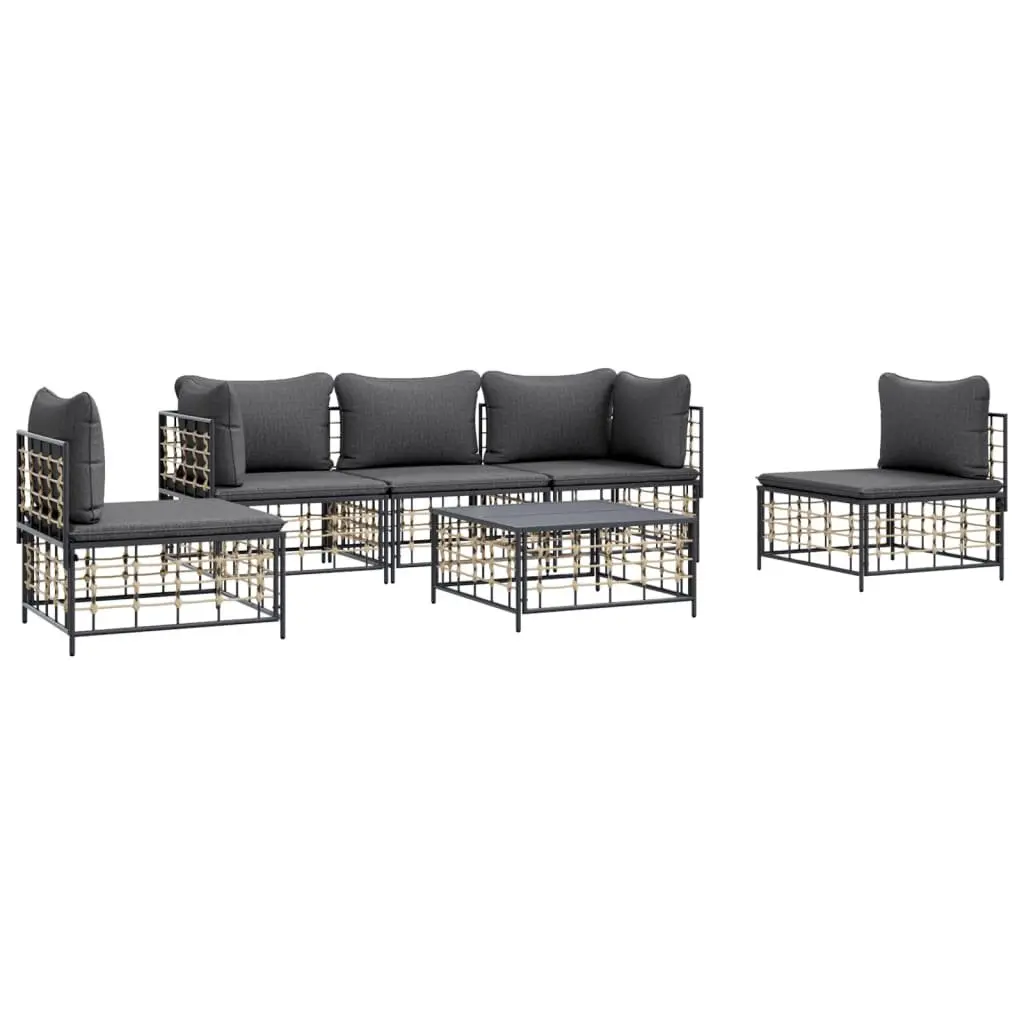 6 Piece Garden Lounge Set Anthracite Poly Rattan with Cushions Outdoor Seating