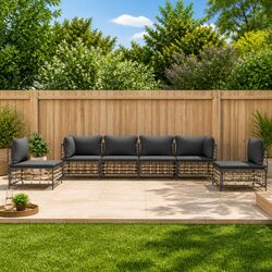 Garden Lounge Set 6 Piece Outdoor Sofa with Cushions Anthracite Poly Rattan