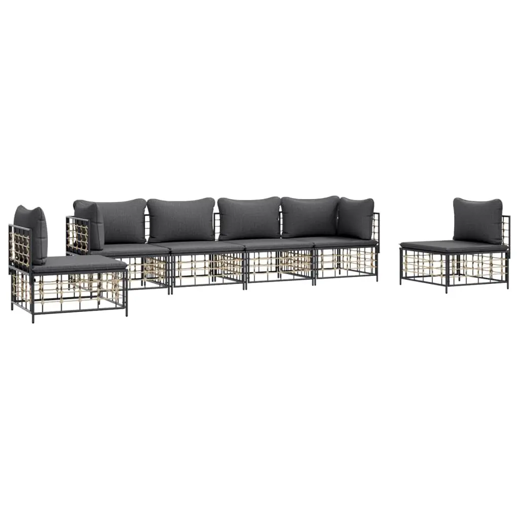 Garden Lounge Set Poly Rattan 6 Piece Outdoor Sofa Anthracite