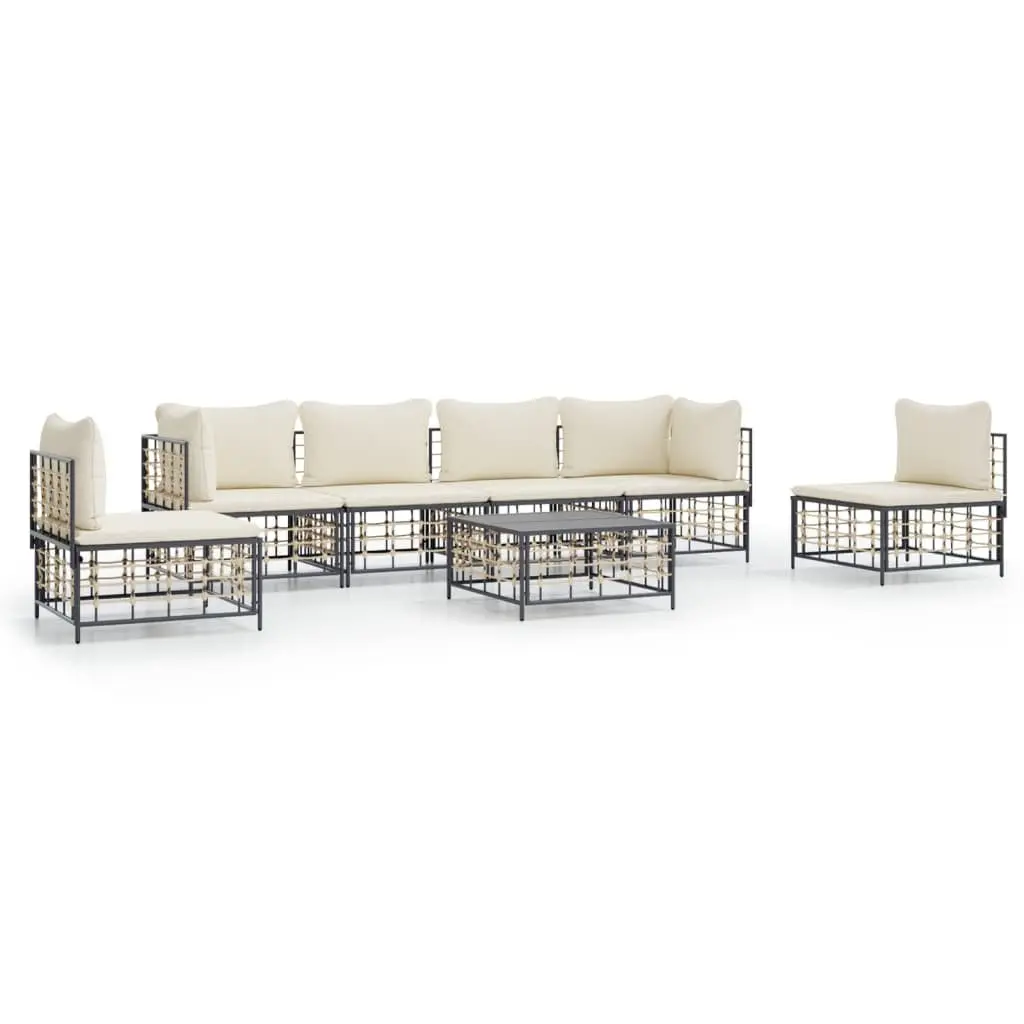 Outdoor Lounge Set 7 Piece Garden Furniture Poly Rattan Sofa with Cushions