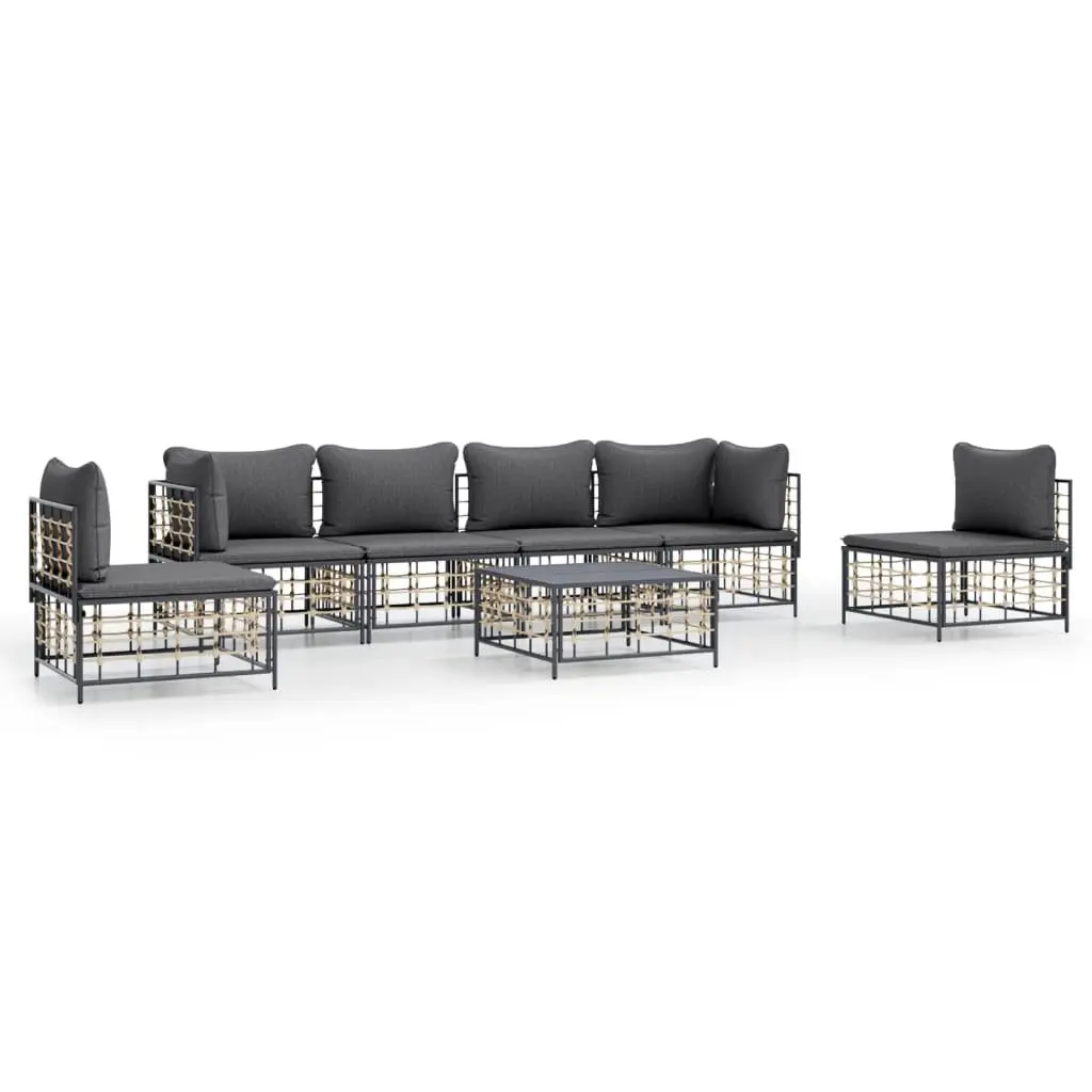 7 Piece Garden Lounge Set Outdoor Sofa with Cushions Anthracite Poly Rattan