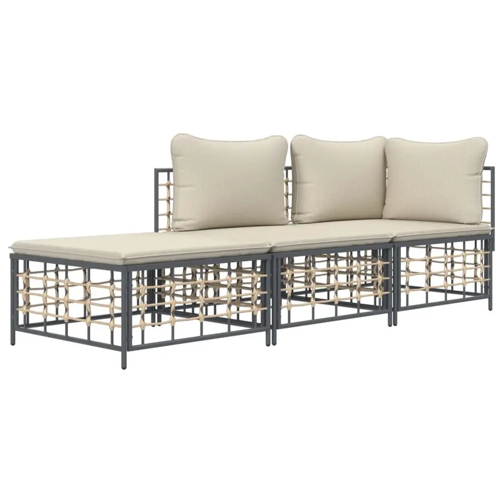 Outdoor Garden Lounge Set 3 Piece Modular Poly Rattan Sofa with Cushions