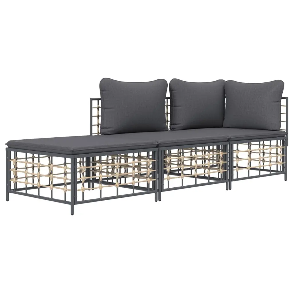Outdoor Garden Lounge Set 3 Piece Poly Rattan Patio Sofa Seating with Cushions
