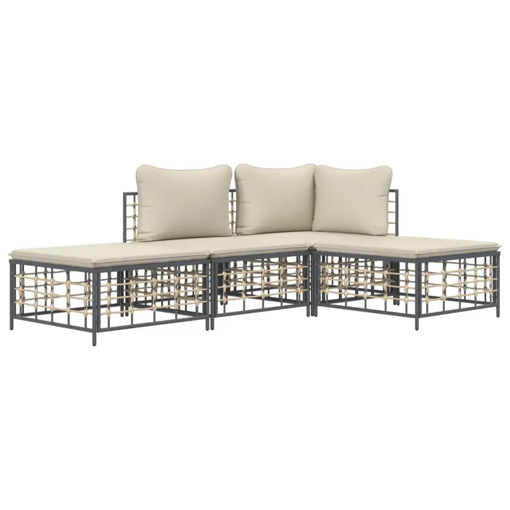 4 Piece Outdoor Garden Lounge Set Poly Rattan Furniture Anthracite