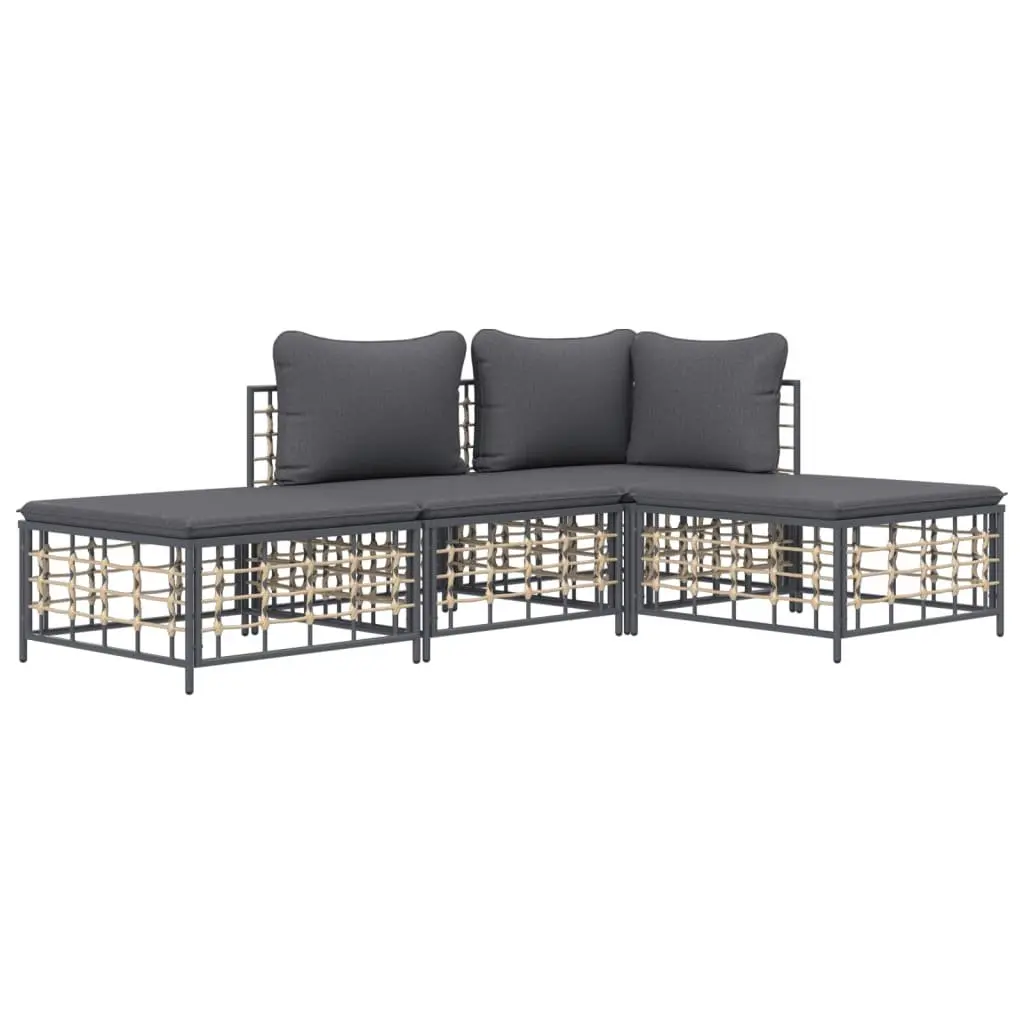 Garden Lounge Set 4 Piece Outdoor Seating Poly Rattan Anthracite with Cushions