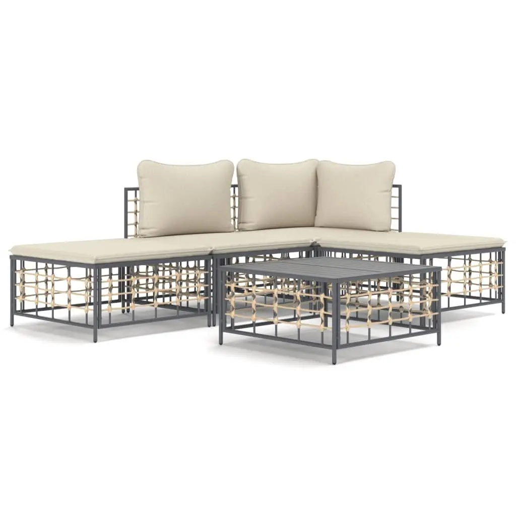 5 Piece Outdoor Sofa Set Poly Rattan Cushioned Anthracite Garden Furniture with Coffee Table