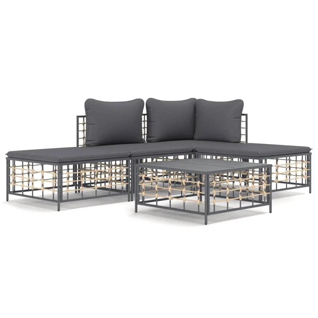 5 Piece Garden Lounge Set Poly Rattan Modular Outdoor Seating with Cushions Anthracite