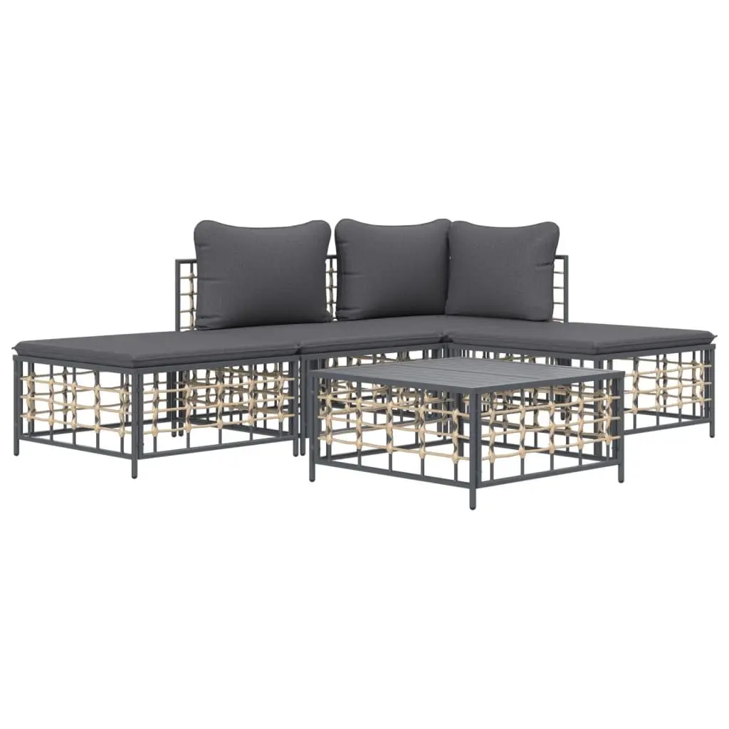5 Piece Garden Lounge Set Poly Rattan Modular Outdoor Seating with Cushions Anthracite