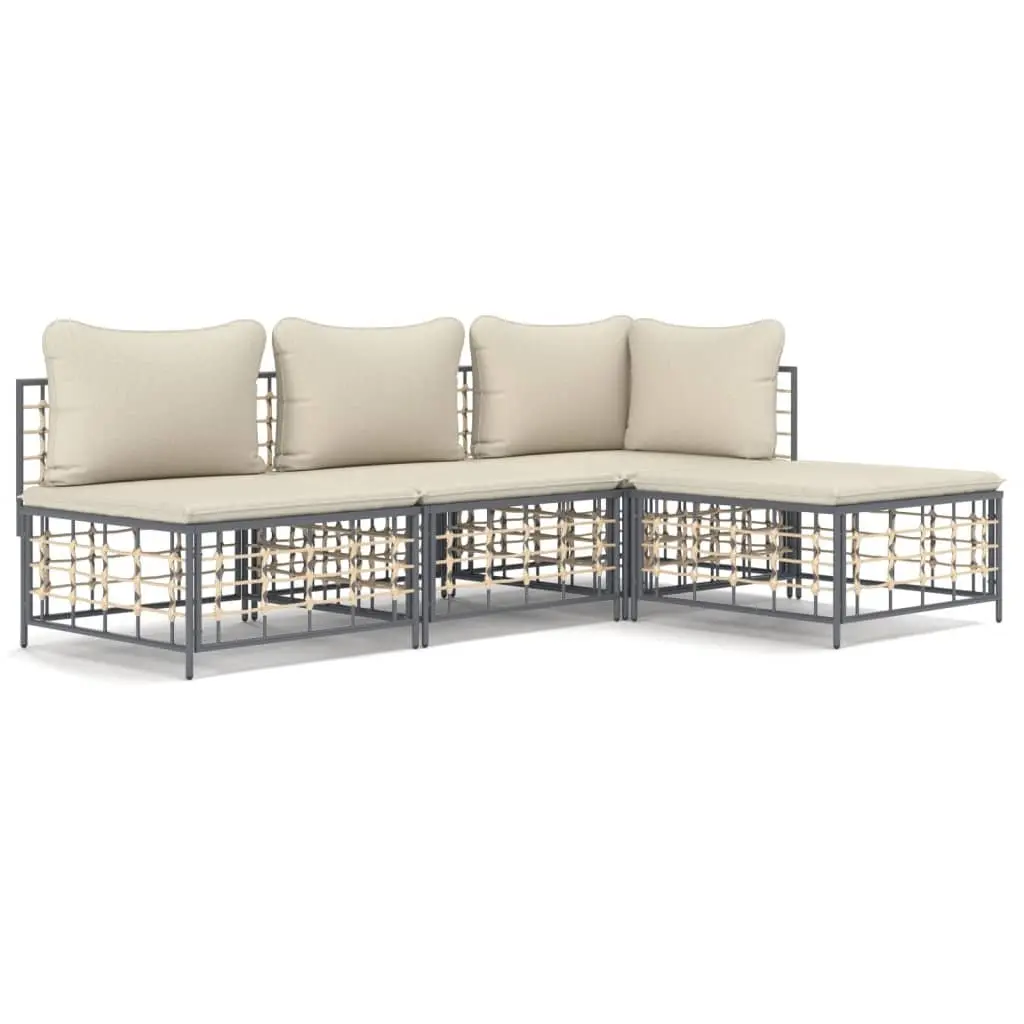 Outdoor Garden Lounge Set 4 Piece Poly Rattan Modular Sofa with Cushions