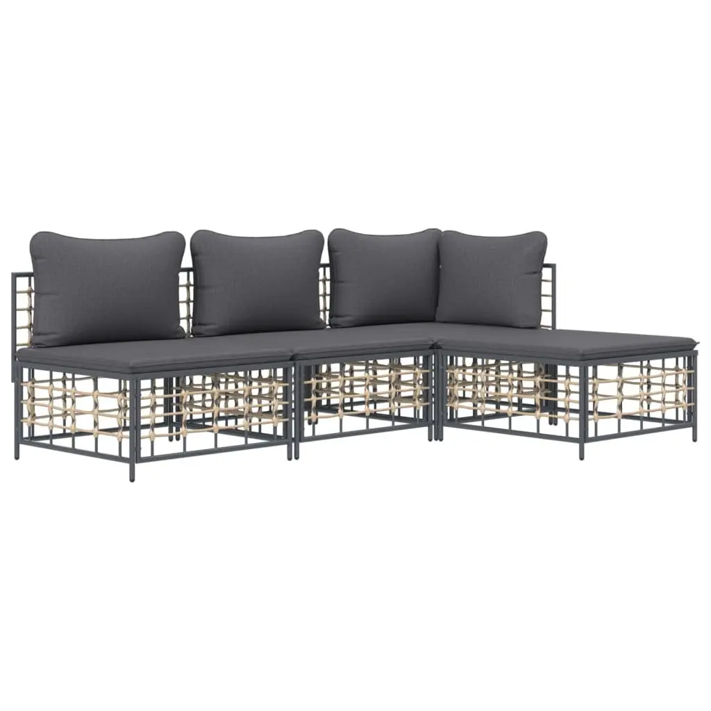 Outdoor Garden Lounge Set Poly Rattan 4 Piece Anthracite