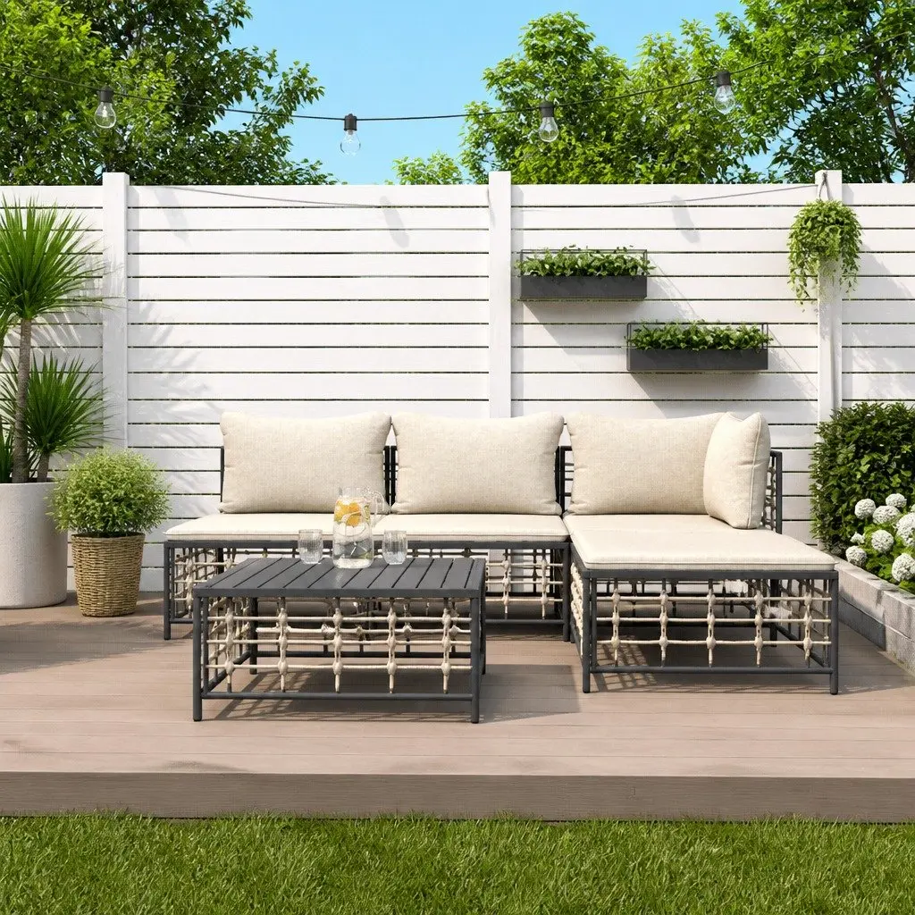 Garden Lounge Set Poly Rattan 5 Piece Anthracite with Cushions