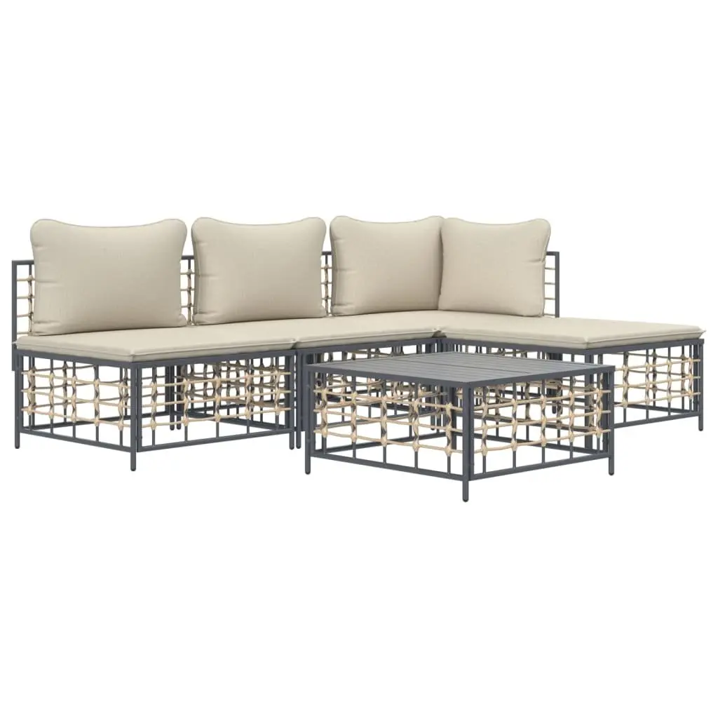 Garden Lounge Set Poly Rattan 5 Piece Anthracite with Cushions