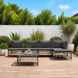 6 Piece Garden Lounge Set Outdoor Sofa Seating with Cushions Anthracite Poly