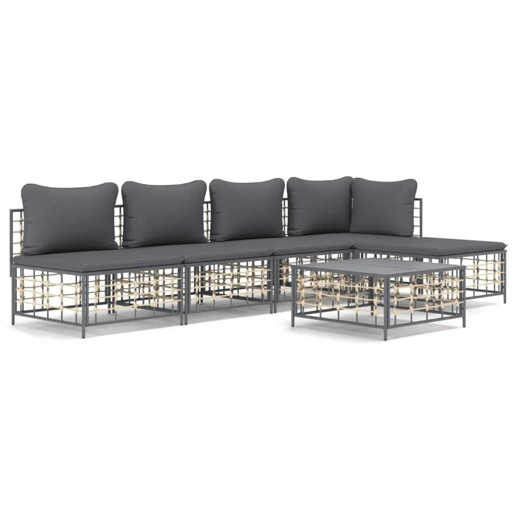 6 Piece Modular Outdoor Lounge Set Weather Resistant Steel Frame Anthracite Poly Rattan Cushions Garden Furniture
