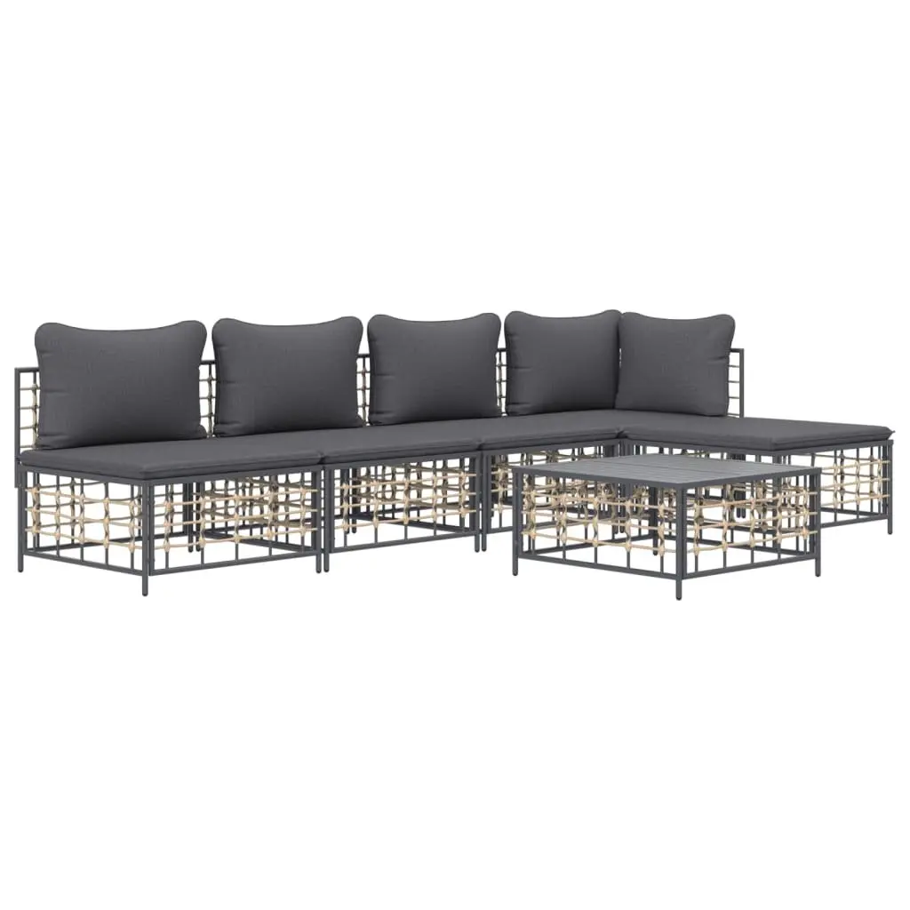 6 Piece Modular Outdoor Lounge Set Weather Resistant Steel Frame Anthracite Poly Rattan Cushions Garden Furniture