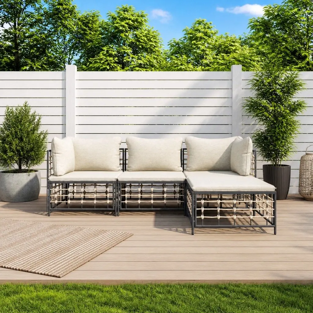 Outdoor Lounge Set Poly Rattan Sectional Sofa 4 Piece Anthracite