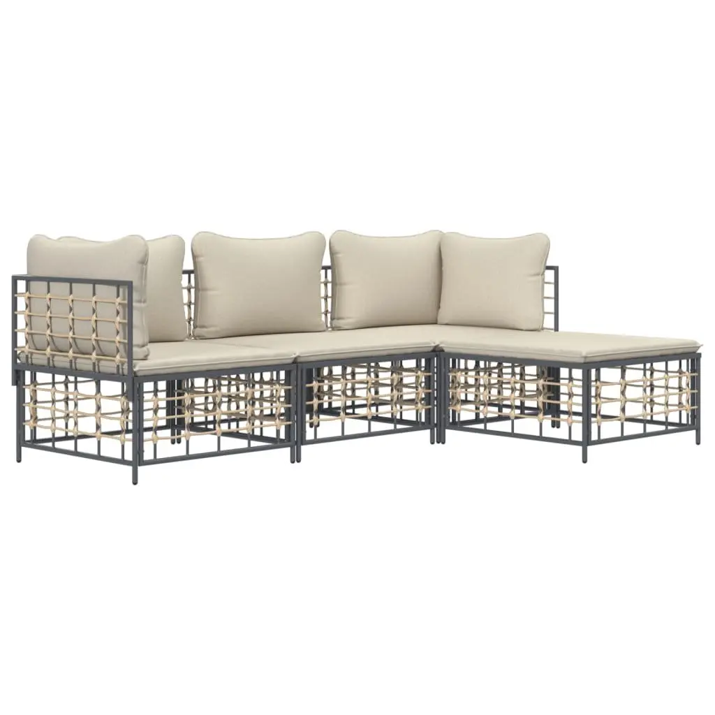 Outdoor Lounge Set Poly Rattan Sectional Sofa 4 Piece Anthracite
