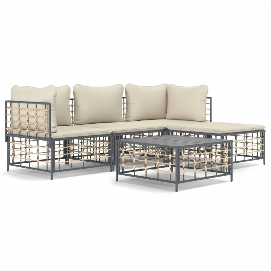 Outdoor Lounge Set Poly Rattan 4 Piece Garden Furniture Anthracite with Cushions