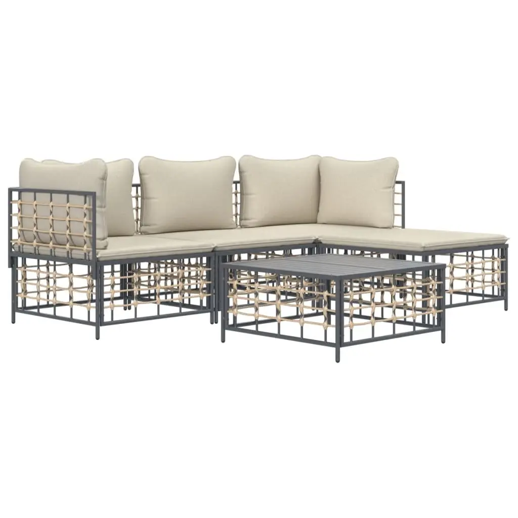 Outdoor Lounge Set Poly Rattan 4 Piece Garden Furniture Anthracite with Cushions